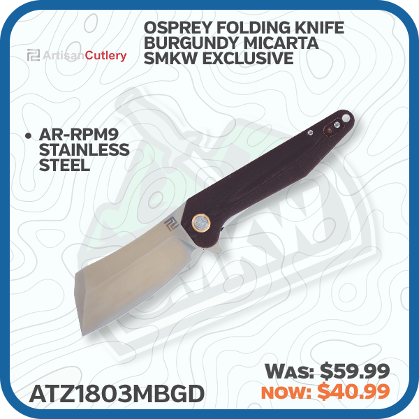 Artisan Cutlery Osprey Folding Knife Burgundy Micarta SMKW Exclusive