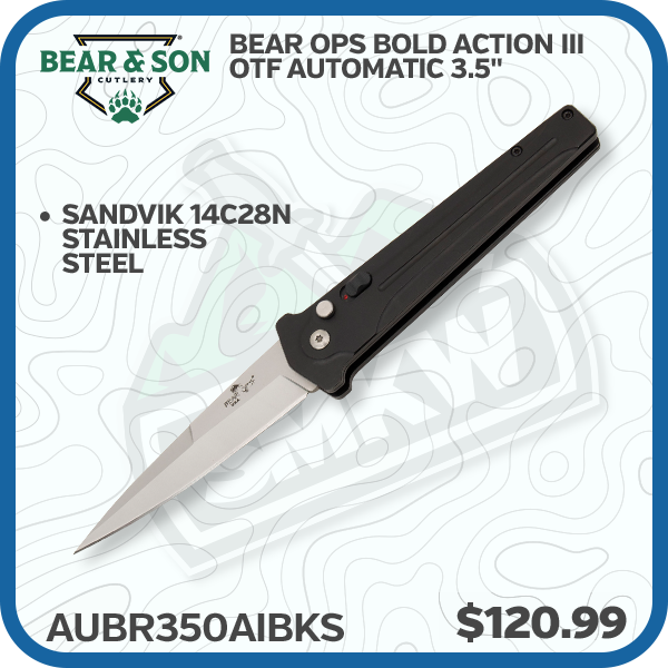 Bear & Son Bear Ops Bold Action III OTF Automatic 3.5" Bead Blast 14C28N Black