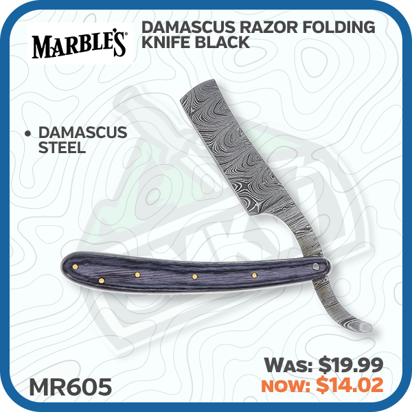Marble's Damascus Razor Folding Knife Black