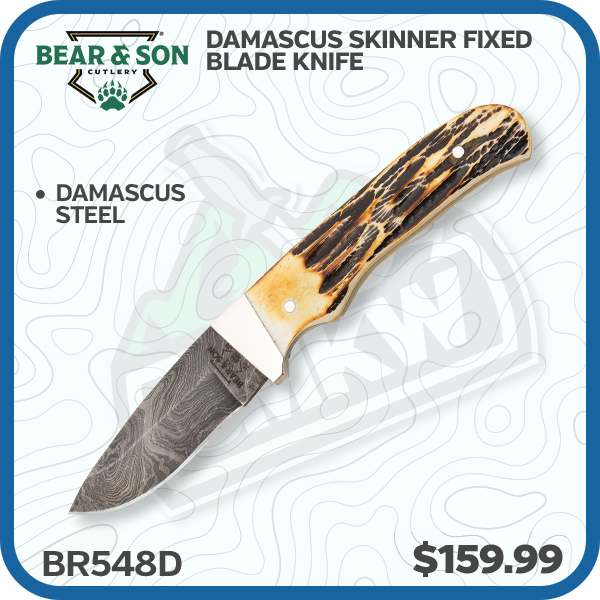 Bear & Son Damascus Skinner Fixed Blade Knife