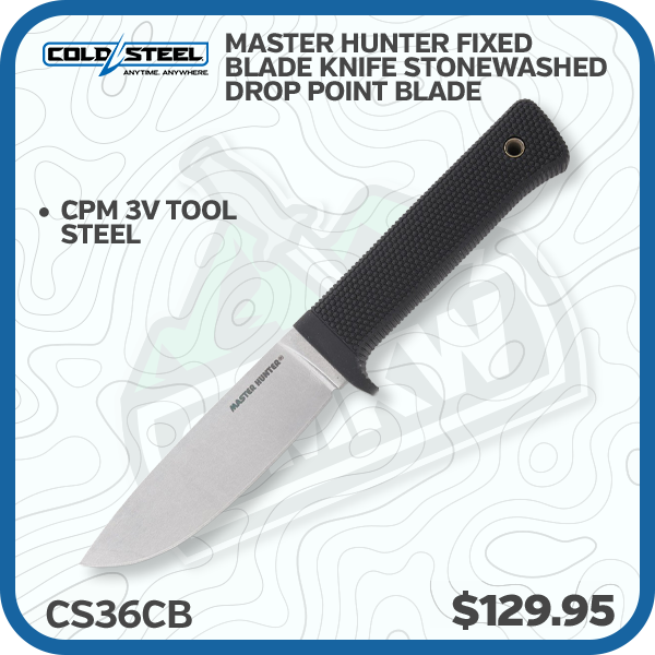 Cold Steel Master Hunter Fixed Blade Knife Stonewashed Drop Point Blade