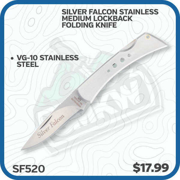 Silver Falcon Stainless Medium Lockback Folding Knife