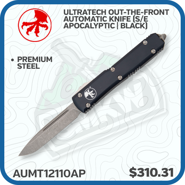 Microtech Ultratech Out-The-Front Automatic Knife (S/E Apocalyptic | Black)