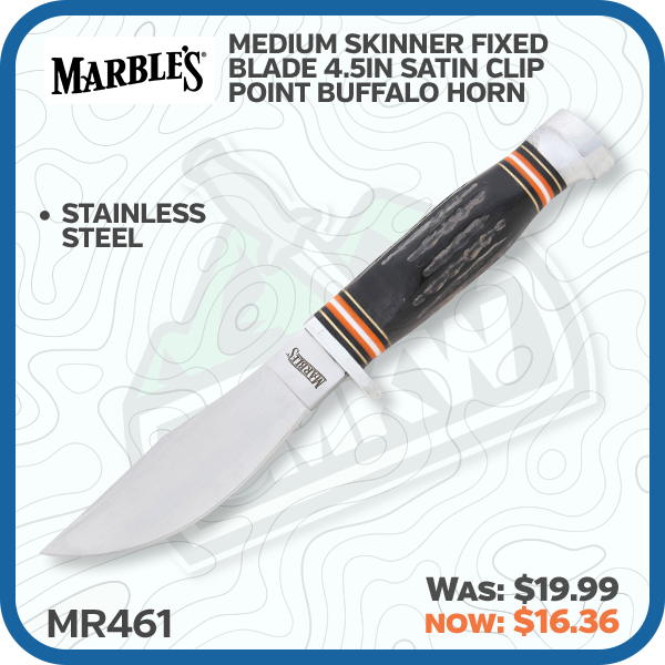 Marbles Medium Skinner Fixed Blade 4.5in Satin Clip Point Buffalo Horn