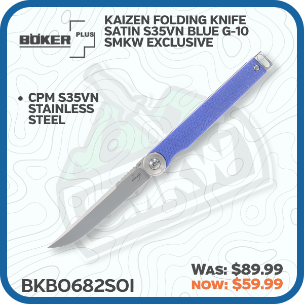 Boker Kaizen Folding Knife Satin S35VN Blue G-10 SMKW Exclusive