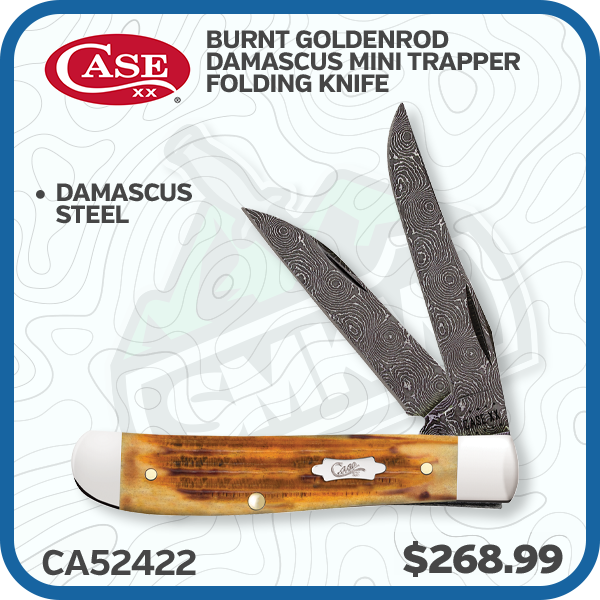 Case Burnt Goldenrod Damascus Mini Trapper Folding Knife