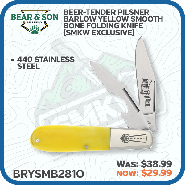 Bear & Son Beer-Tender Pilsner Barlow Yellow Smooth Bone Folding Knife (SMKW Exclusive)