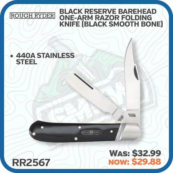 Rough Ryder Black Reserve Barehead One-Arm Razor Folding Knife (Black Smooth Bone)