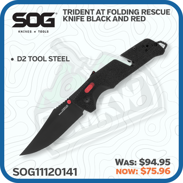 SOG Trident AT Folding Rescue Knife Black and Red