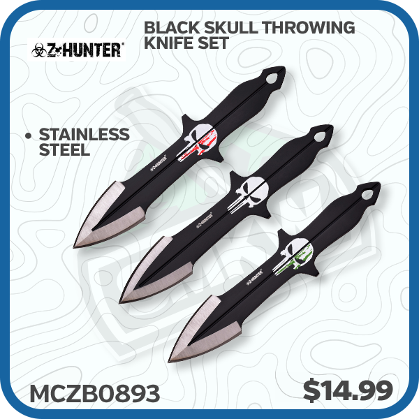 Z Hunter Black Skull Throwing Knife Set