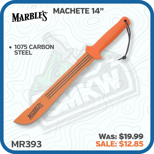 Marbles Machete 14in 1075HC Fixed Blade Bright Orange