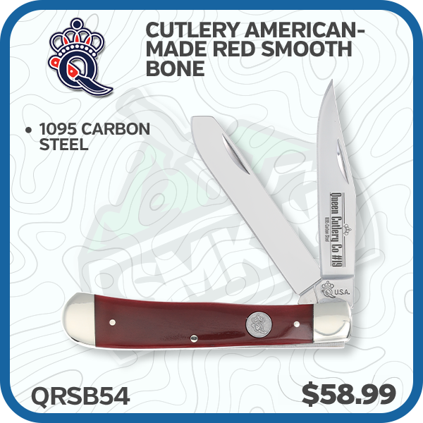 Queen Cutlery American-Made Red Smooth Bone Two-Blade Trapper Folding Knife