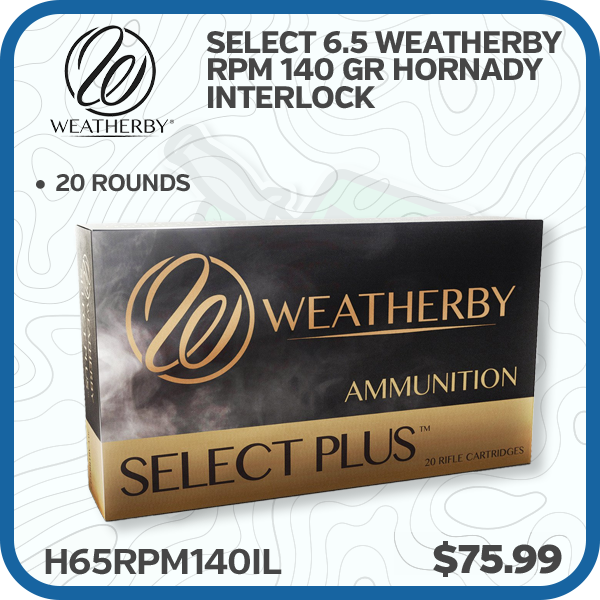 Weatherby Select 6.5 Weatherby RPM Ammunition 140 Grain Hornady Interlock 20 Rounds