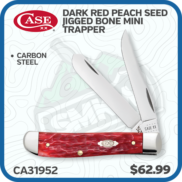 Case Dark Red Peach Seed Jigged Bone Carbon Steel Mini Trapper Folding Knife