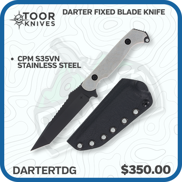 Toor Knives Darter 4.25in Black S35VN Tanto Disruptive Grey