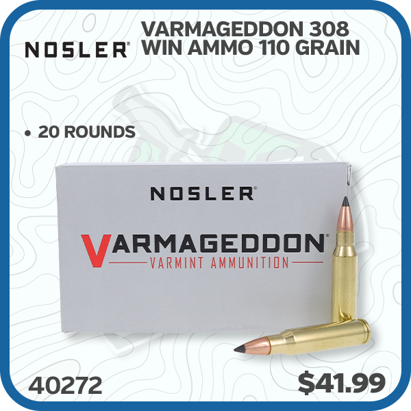 Nosler Varmageddon 308 Win Ammo 110 Grain 20 Rounds Brass VG FBT