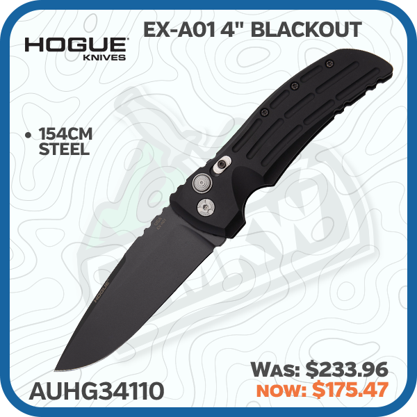 Hogue EX-A01 4" Automatic Drop Point Blackout