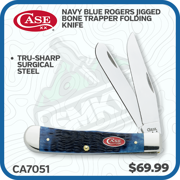 Case Navy Blue Rogers Jigged Bone Trapper Folding Knife