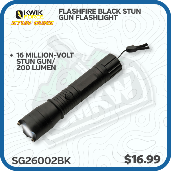 Kwik Force Flashfire Black Stun Gun Flashlight