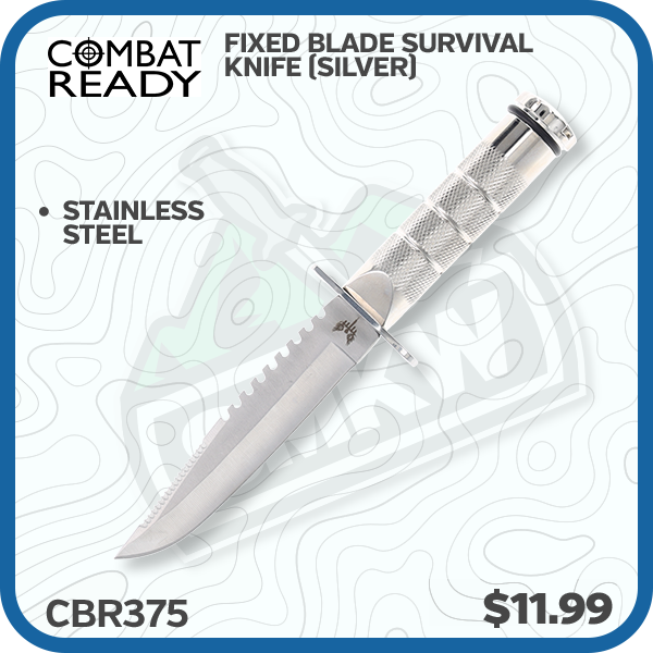 Combat Ready Fixed Blade Survival Knife (Silver)