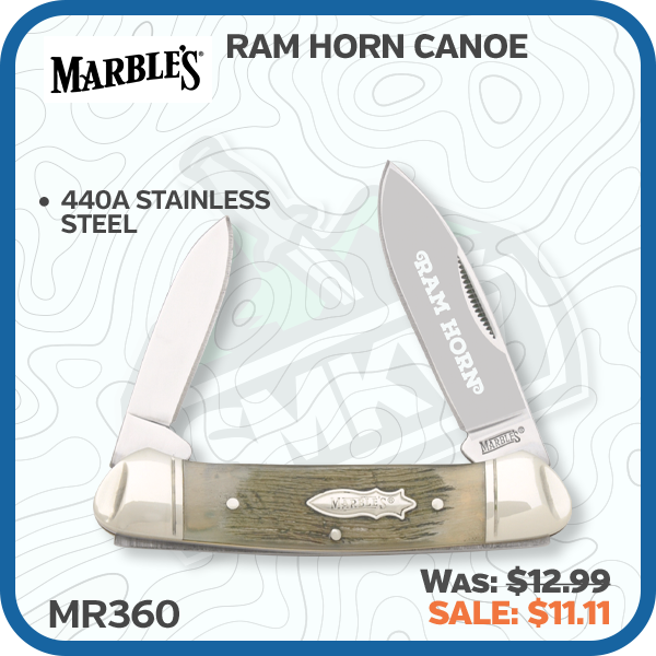 Marbles Ram Horn Canoe 2.5in Drop Point Folding Knife