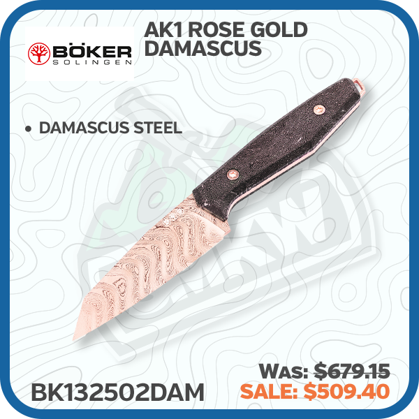 BOKER Ak1 Rose Gold Damascus Fixed Blade