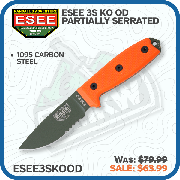 ESEE 3S KO OD Partially Serrated OD Green Blade Orange G10 Handles No Sheath