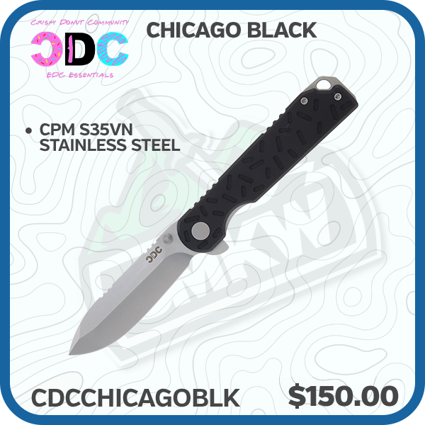 Crispy Donut Community Chicago Black Folding Knife 3.5in Spear Point