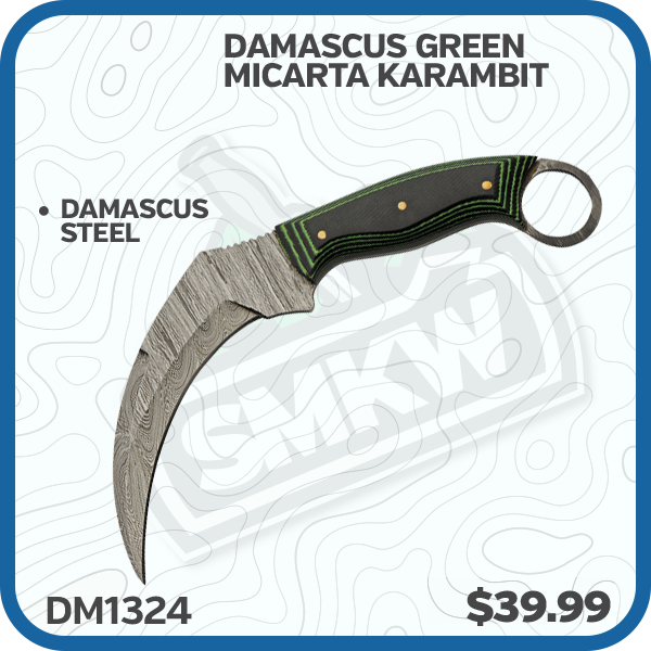 Szco 9Inch Damascus Green Micarta Karambit