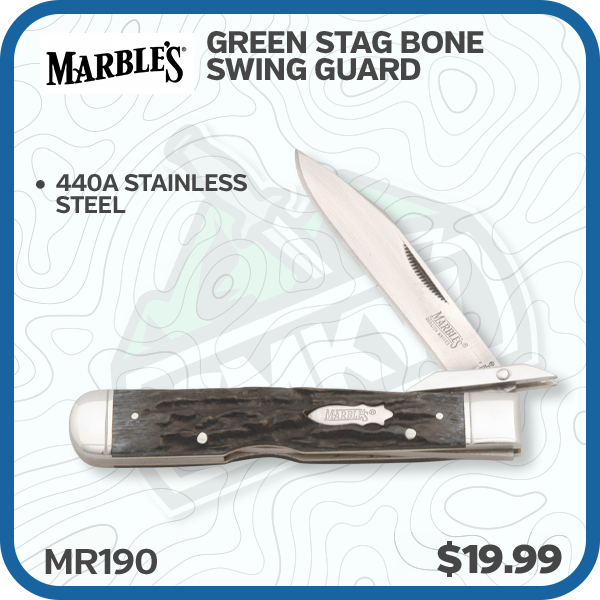 Marble's Green Stag Bone Swing Guard Folding Knife