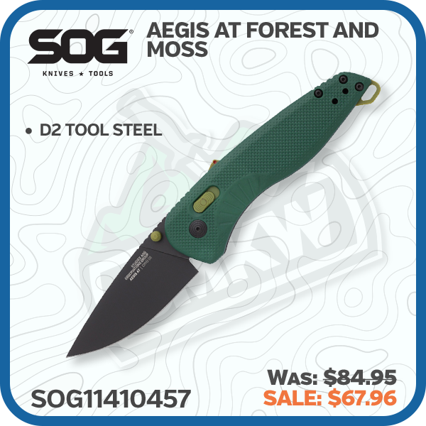 SOG Aegis AT Forest and Moss Folding Knife 3.13in Drop Point Blade