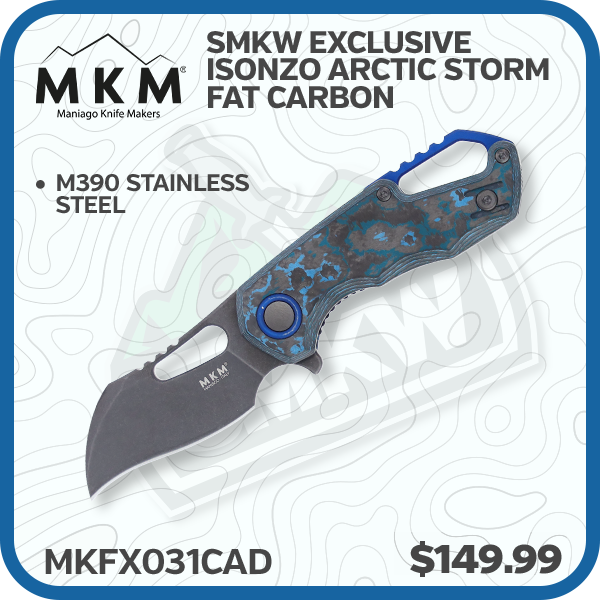 MKM Isonzo Folding Knife Arctic Storm Fat Carbon Dark Stonewash Hawkbill SMKW Exclusive