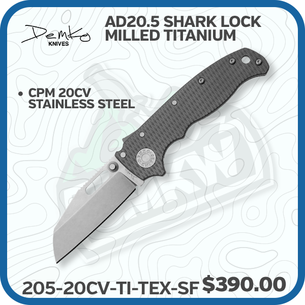 Demko Knives AD20.5 Shark Lock Milled Titanium 3in Shark Foot Blade