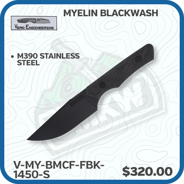 Vero Myelin Fixed Blade Knife MCF 3.6 Inch Plain Blackwash Drop Point