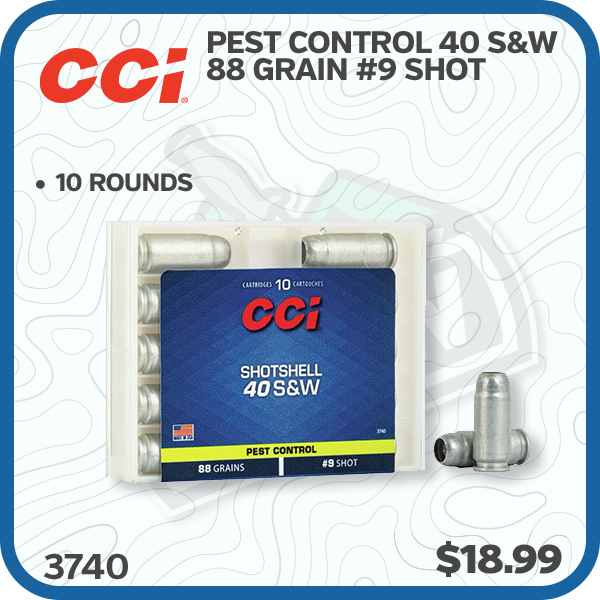 CCI Pest Control 40 S&W Ammunition 88 Grain #9 Shot 10 Shells