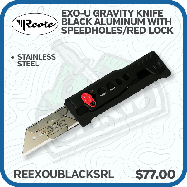 Reate Exo-U Gravity Knife Black Aluminum with Speedholes/Red Lock