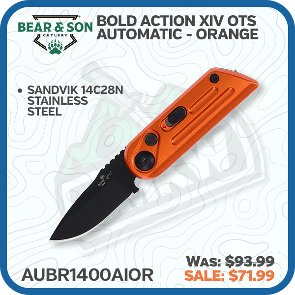 Bear & Son Bold Action XIV Out-the-Side Automatic Knife Orange