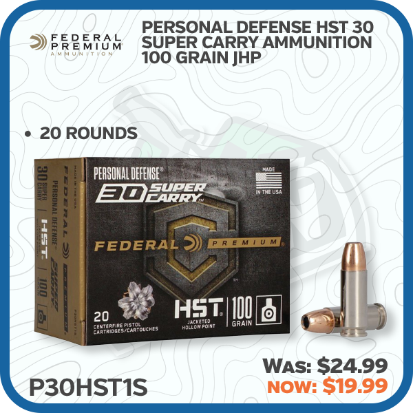 Federal Personal Defense HST 30 Super Carry Ammunition 100 Grain JHP 20 Rounds