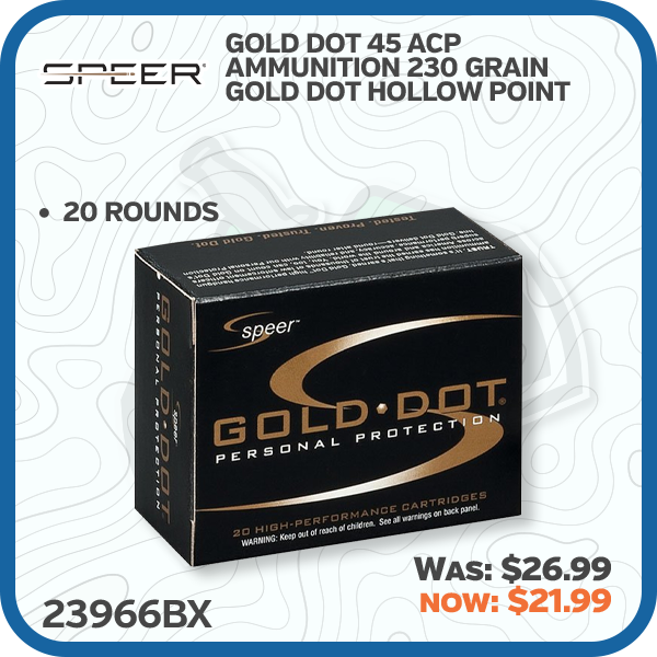 CCI Speer Gold Dot 45 ACP Ammunition 230 Grain Gold Dot Hollow Point 20 Rounds