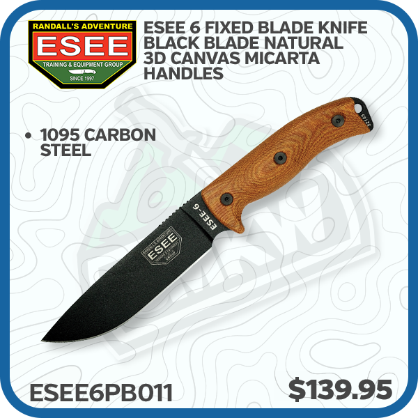ESEE 6 Fixed Blade Knife Black Blade Natural 3D Canvas Micarta Handles