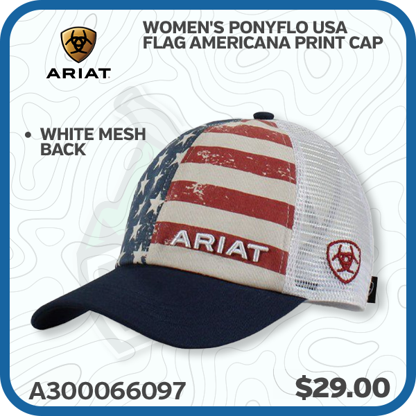 Ariat Women's Ponyflo USA Flag Americana Print Cap