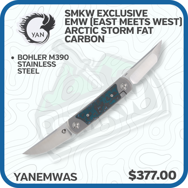 Yan Knives EMW (East Meets West) Folding Knife Arctic Storm FatCarbon SMKW Exclusive