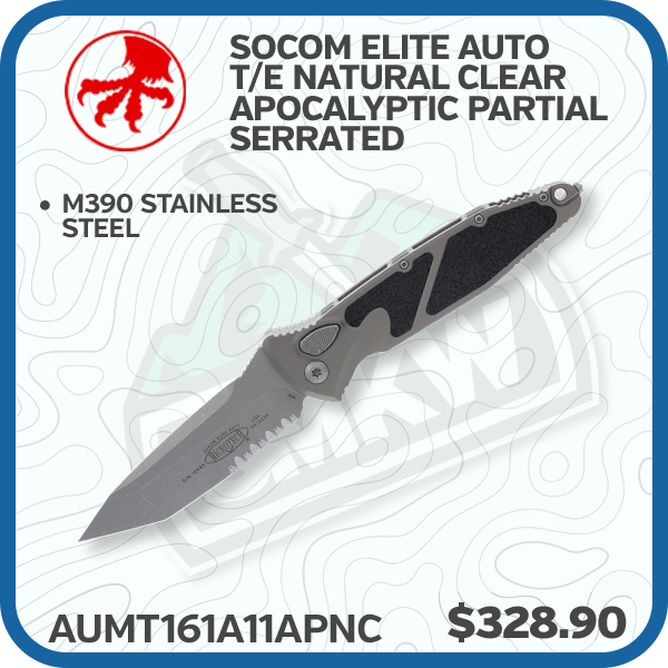 Microtech Socom Elite Auto T/E Natural Clear Apocalyptic Partial Serrated