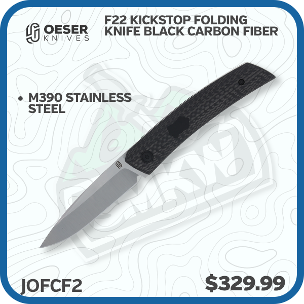 Jared Oeser F22 KickStop Folding Knife Black M390 Carbon Fiber