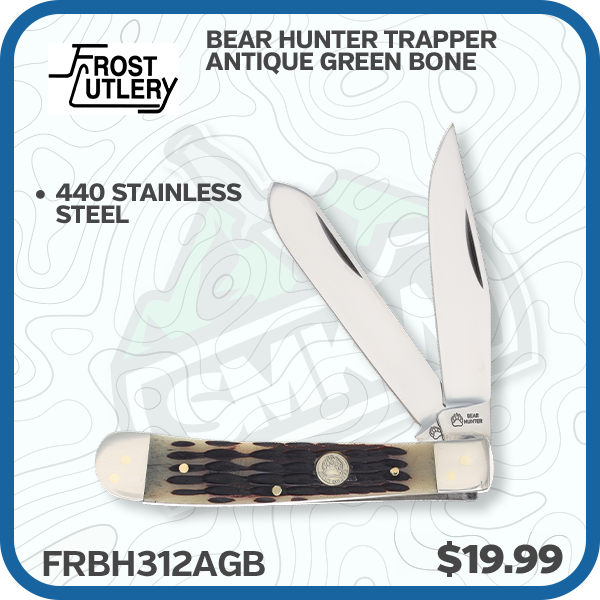 Frost Bear Hunter Trapper Antique Green Bone