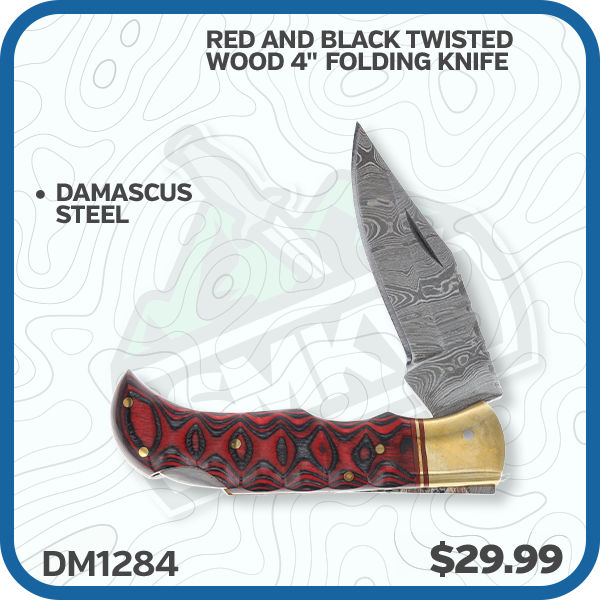 Red and Black Twisted Wood 4" Folding Knife