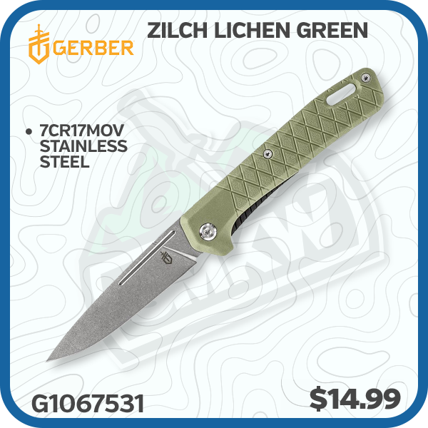 Gerber Zilch Lichen Green 3.12 Inch Plain Stonewash Drop Point