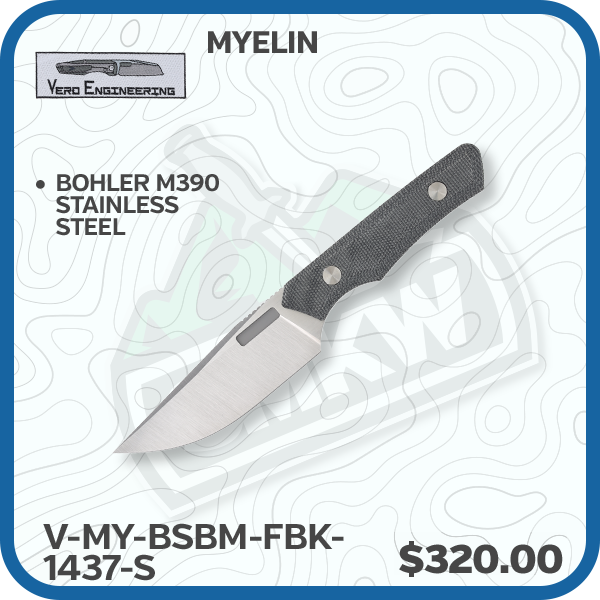 Vero Myelin Fixed Blade Knife 3.6 Inch Plain Belt Satin Drop Point