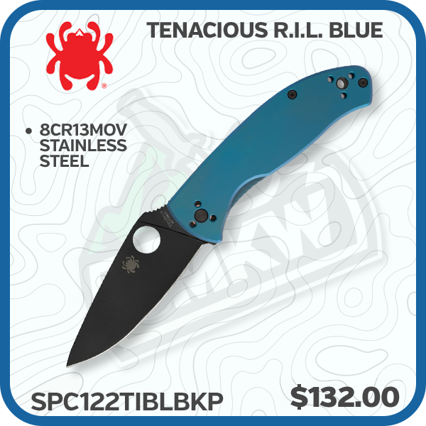 Spyderco Tenacious R.I.L. Blue 3.35 Inch Plain Black Oxide Drop Point