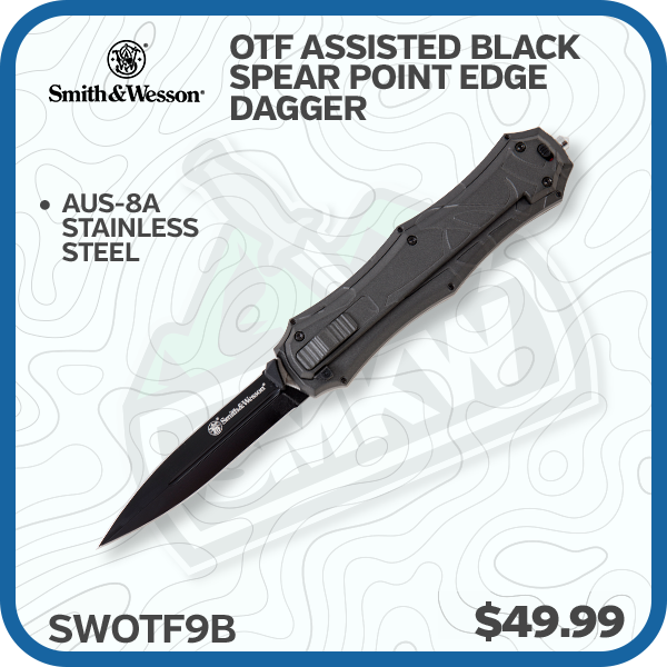 Smith & Wesson OTF Assisted Black Knife 3.6in Spear Point Edge Dagger